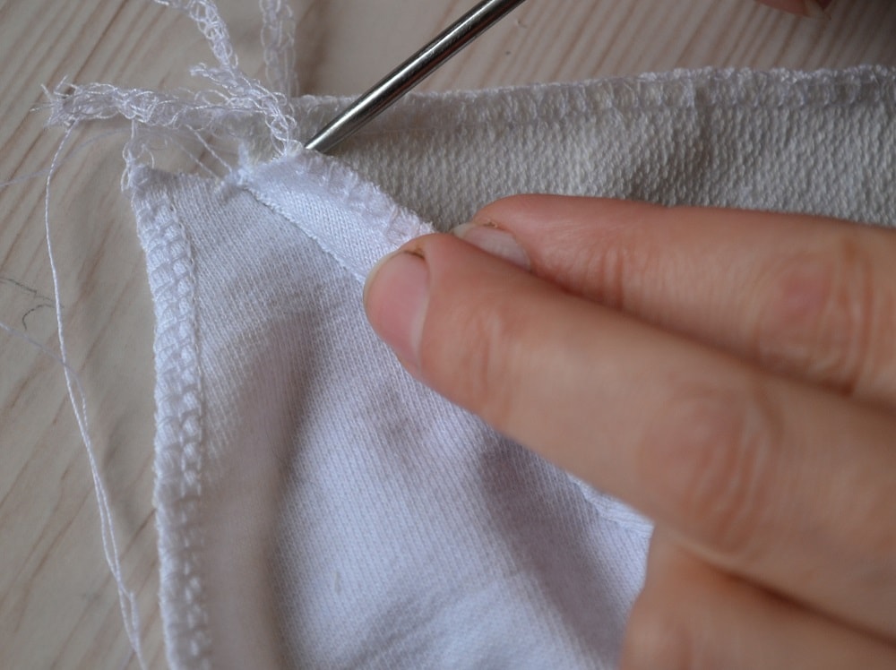 Stitching parts of cap together
