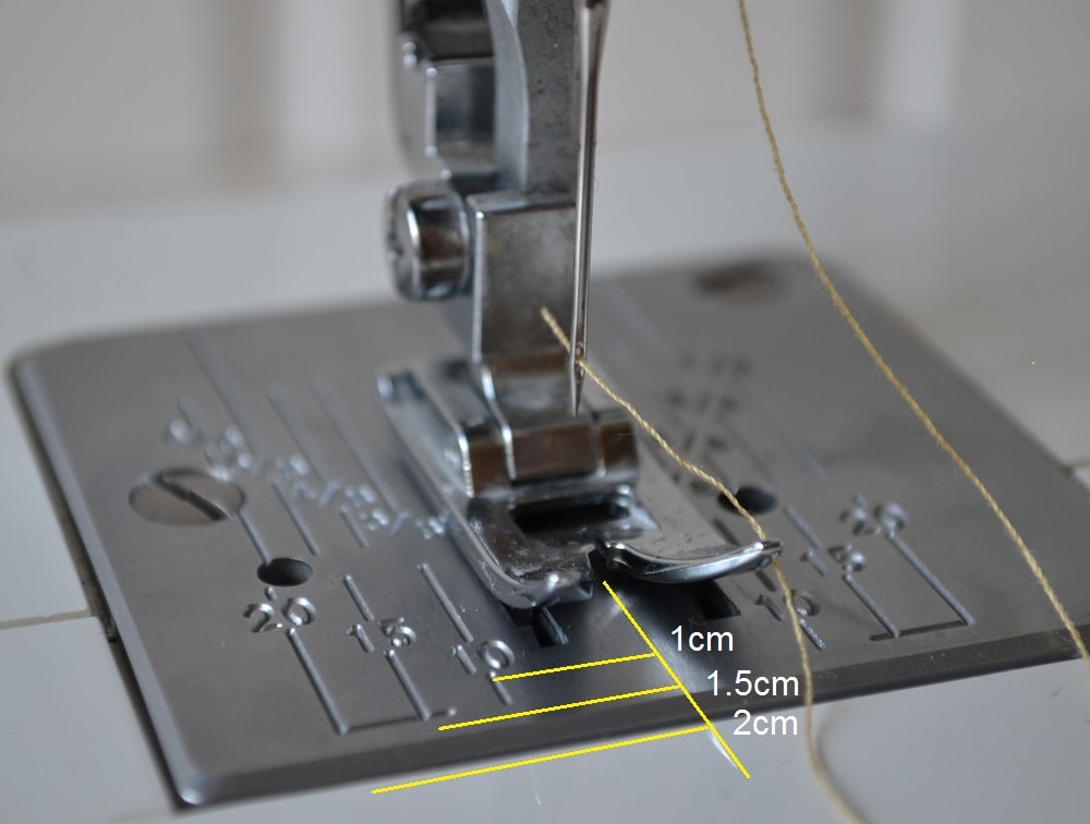 Needle plate with the markings of seam allowances